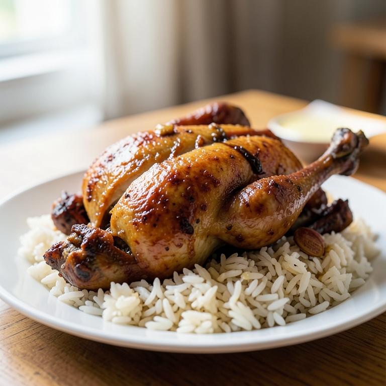 معاينة مرئية أصلية لأكلة دجاجة مشوية مع أرز من مطعم حضرموت