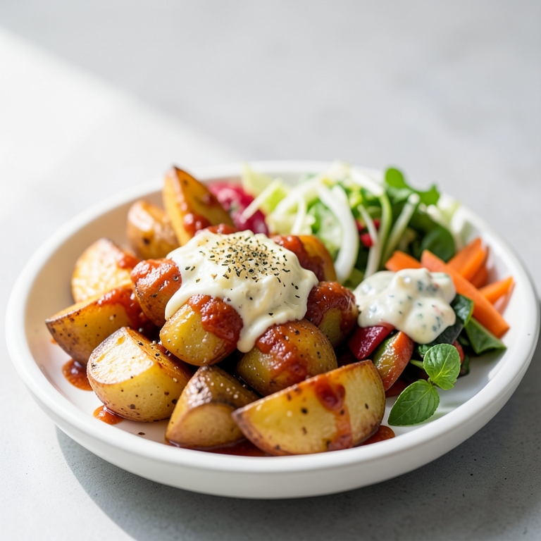 معاينة مرئية أصلية لأكلة بطاطس محمرة بالجبنة مع صوص حار من باستاويسي