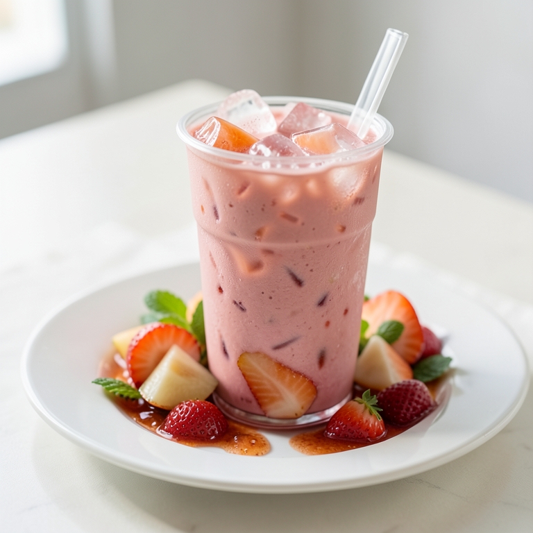 معاينة مرئية أصلية لأكلة لاتيه ماتشا الفراولة من طابون